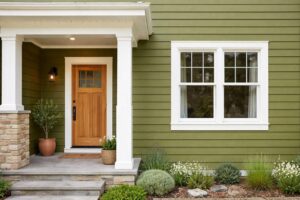 オリーブグリーンの外壁塗装イメージ|ナチュラルで温かみのある仕上がり