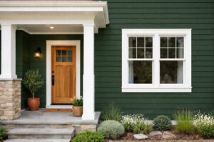 ダークグリーンの外壁塗装イメージ|重厚感とモダンな高級感のある仕上がり